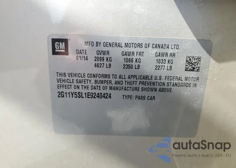 2014 Chevrolet Impala Ls из США, поврежденный, VIN 2G11Y5SL1E9240424